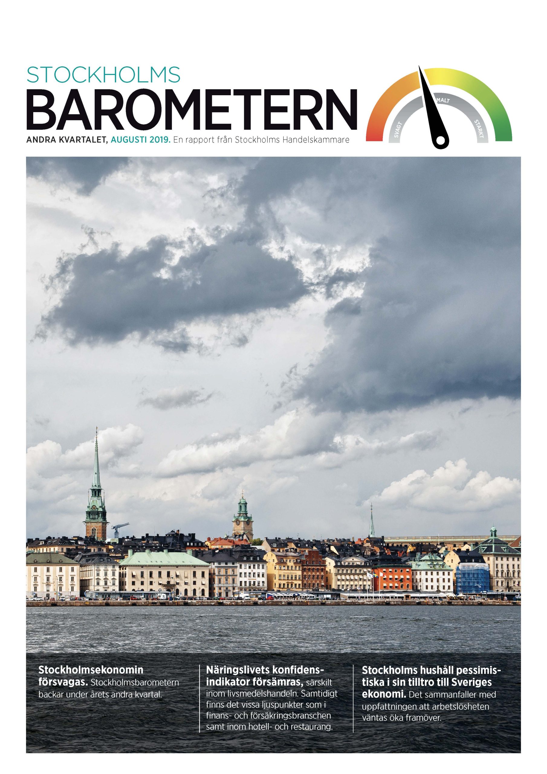 Rapportframsida på mörka moln över Stockholm