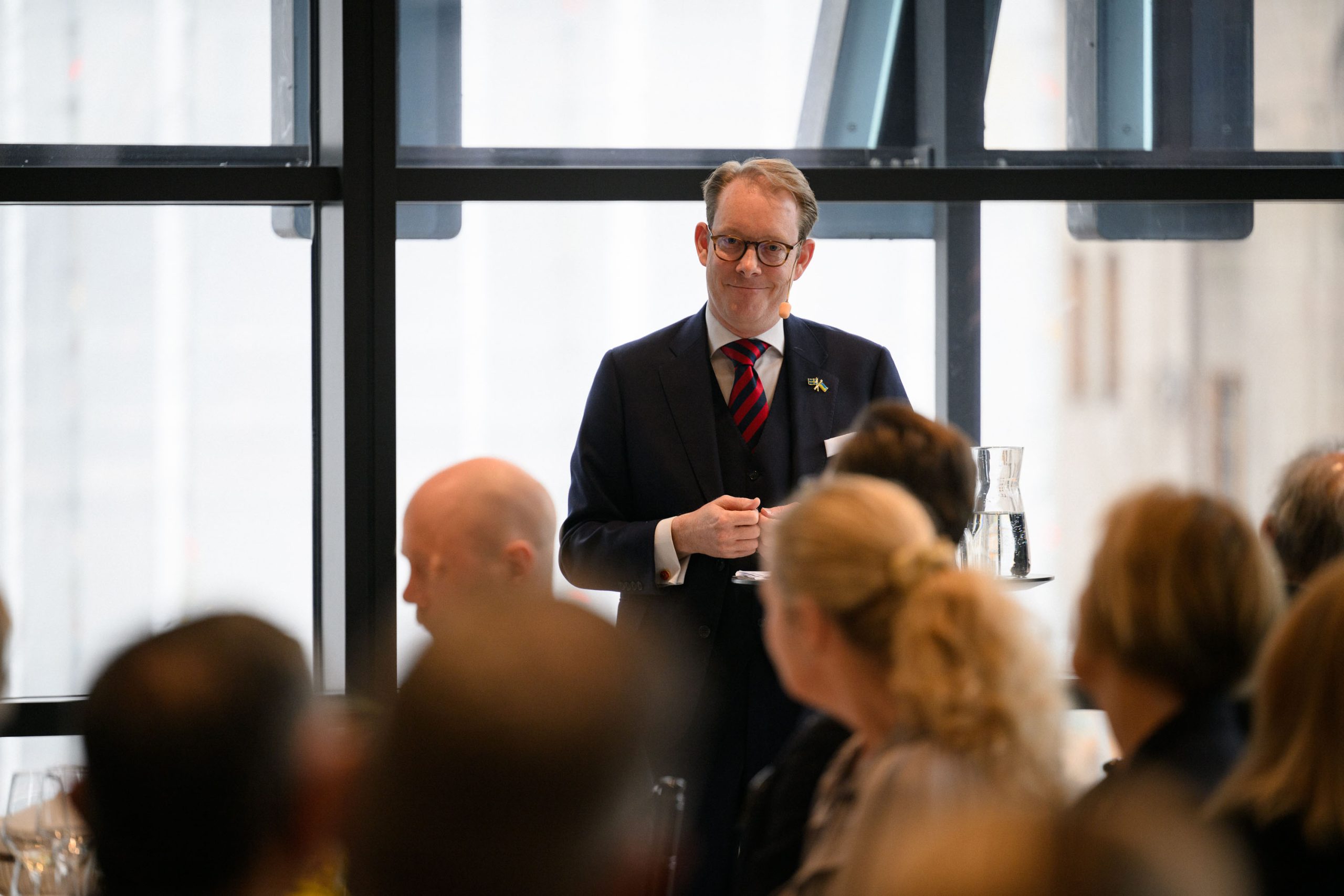 Utrikesminister Tobias Billström (M) talade under Ambassadörslunchen om den svenska strategin för handel, investeringar och internationell konkurrenskraft.