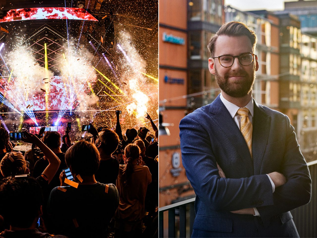 splitbild med publik vid DreamHack, och Carl Bergkvist, chefekonom.
