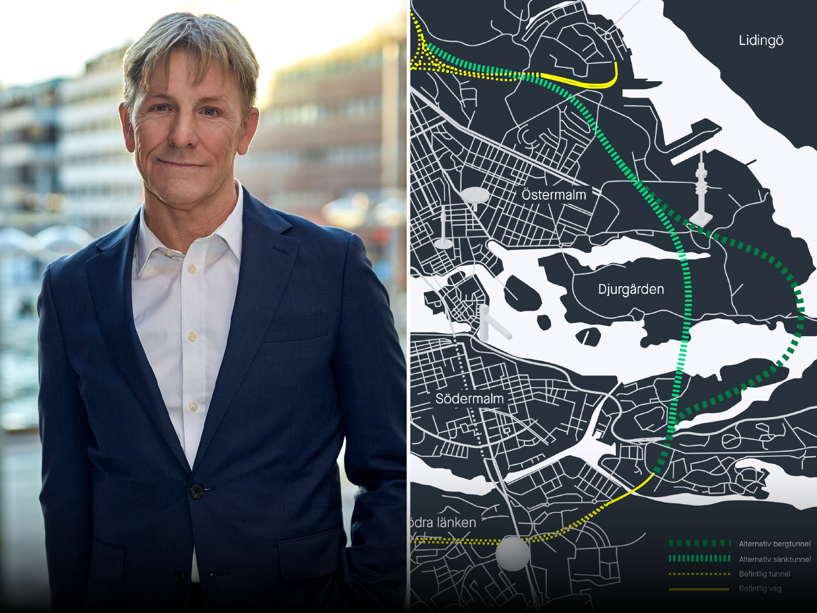 Karta som visar hur en Östlig förbindelse skulle kunna se ut