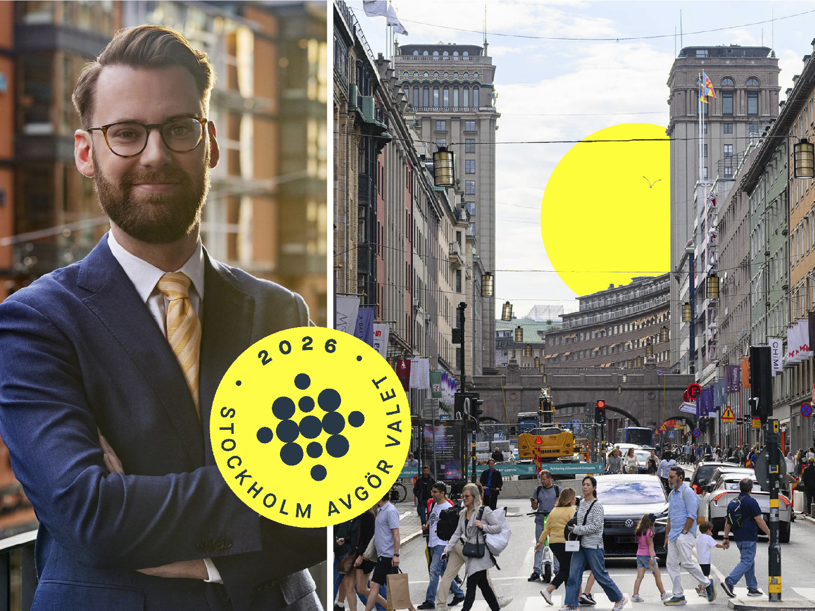 Carl Bergkvist och centrala Stockholm i samband med rapporten ”Slaget om Stockholm”.